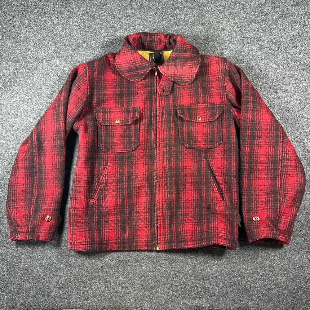 Woolrich 40's/50's Mackinaw Wool Jacket Size 38 Red Black Plaid Hunting Coat VTG - Picture 1 of 6